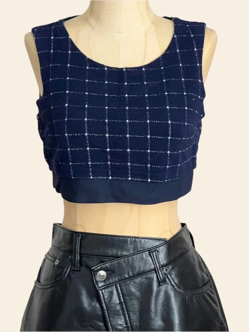 Cooperative Urban Outfitters Navy Plaid Grid Print Crop Top Small